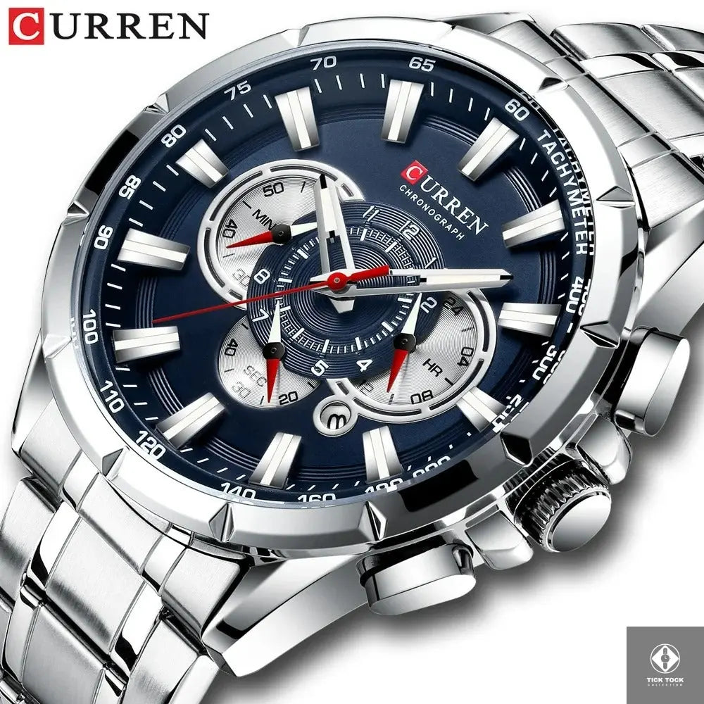 Détail cadran bleu avec index bâtons de la Curren M8363