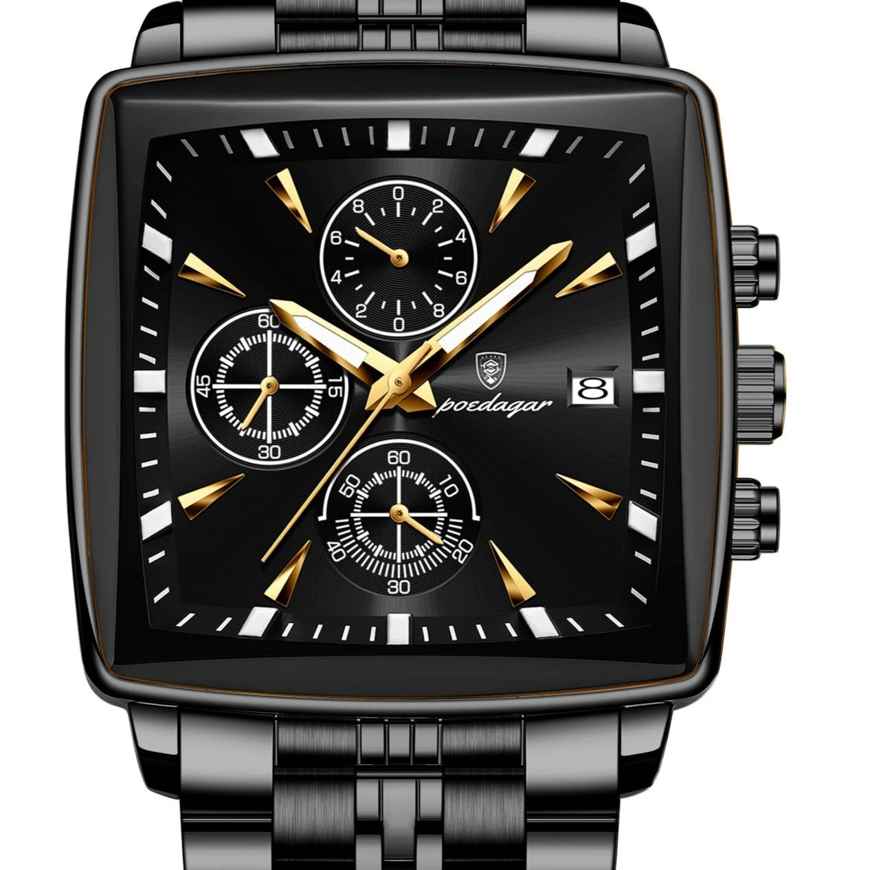 Montre Homme Poedagar 866 Quartz Chronographe Noir - Vue du cadran
