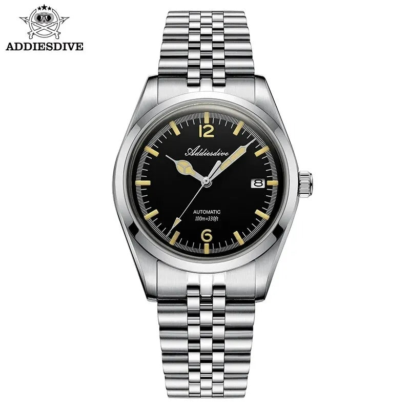 Cadran noir lumineux rétro jaune-vert – montre ADDIESDIVE AD2038