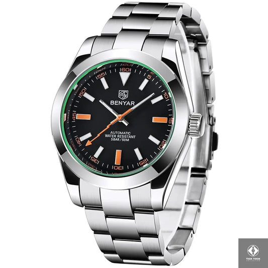 Détail cadran noir avec index bâtons BENYAR BY-5176M - Vue de face