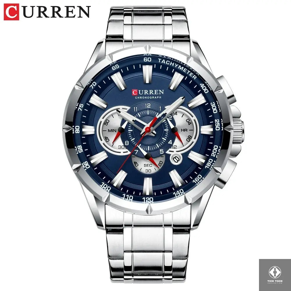 Montre homme Curren M8363 quartz – cadran bleu et boîtier acier inoxydable - Vue de face