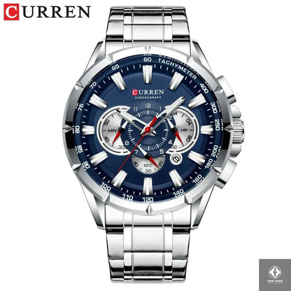 Montre homme Curren M8363 quartz – cadran bleu et boîtier acier inoxydable - Vue de face