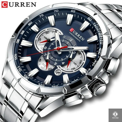 Détail cadran bleu avec index bâtons de la Curren M8363