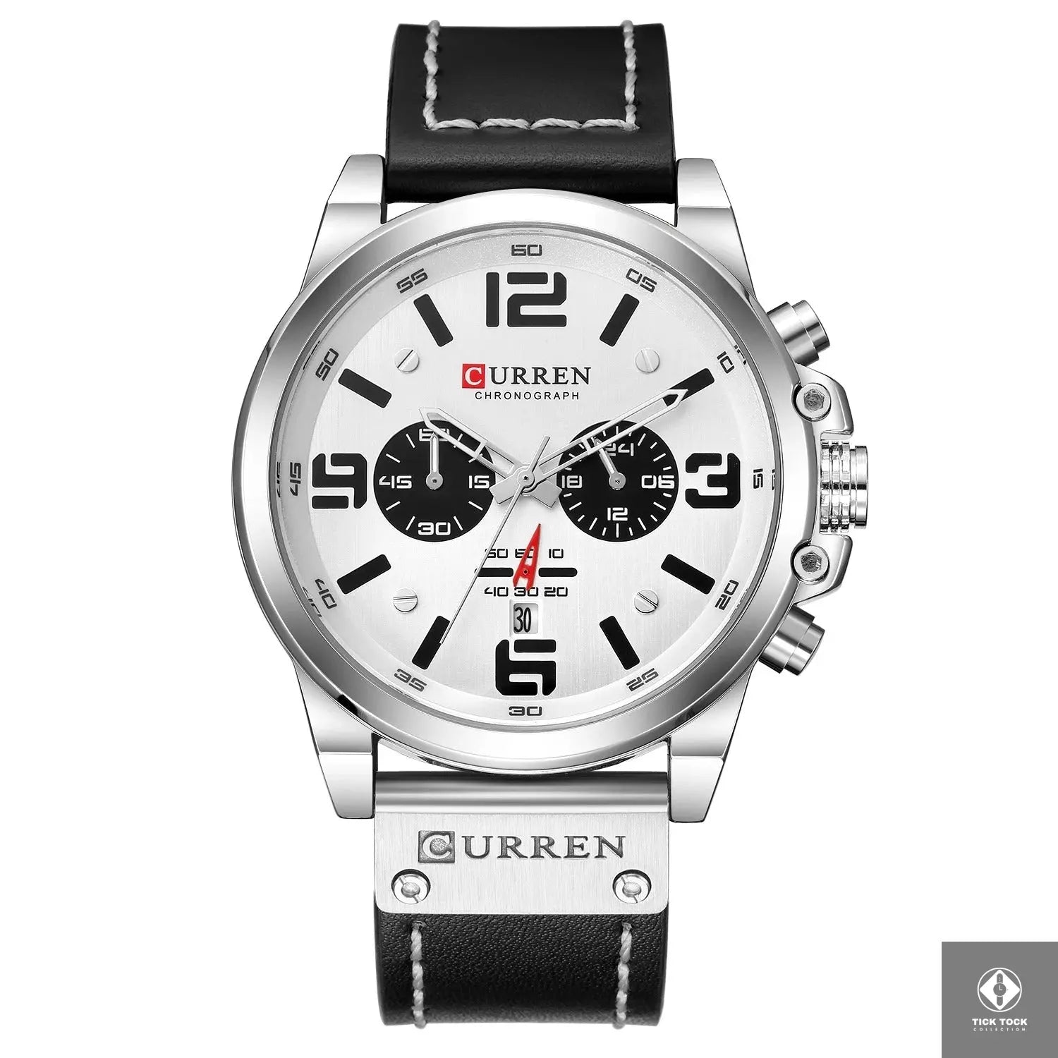 Montre Curren 8314 pour homme – cadran blanc et bracelet cuir noir - Vue de face