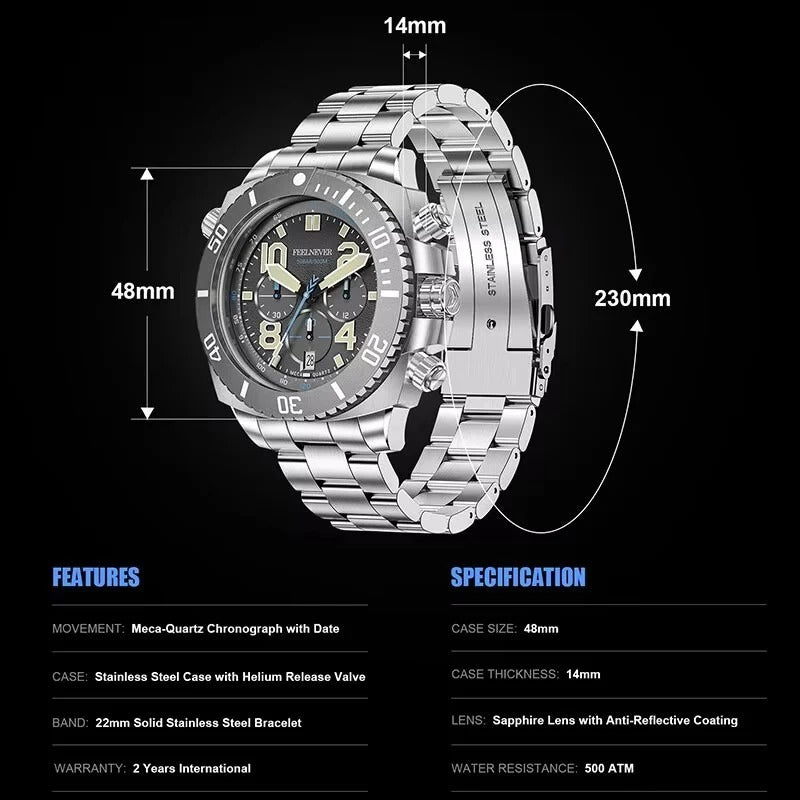 FEELNEVER Montre Homme Plongée Men's Watch 05