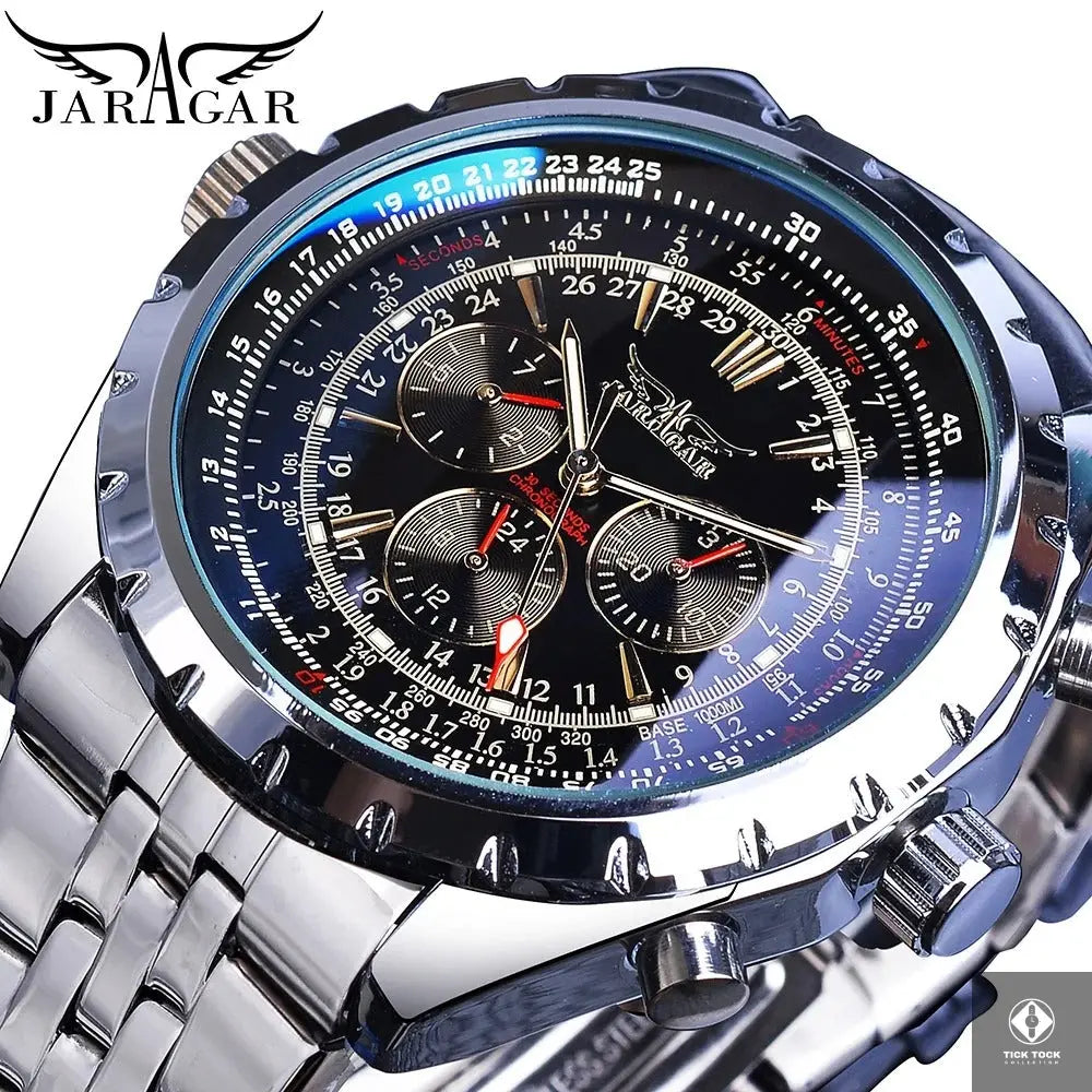 Montre homme Jaragar 6905 cadran noir – vue de face classique