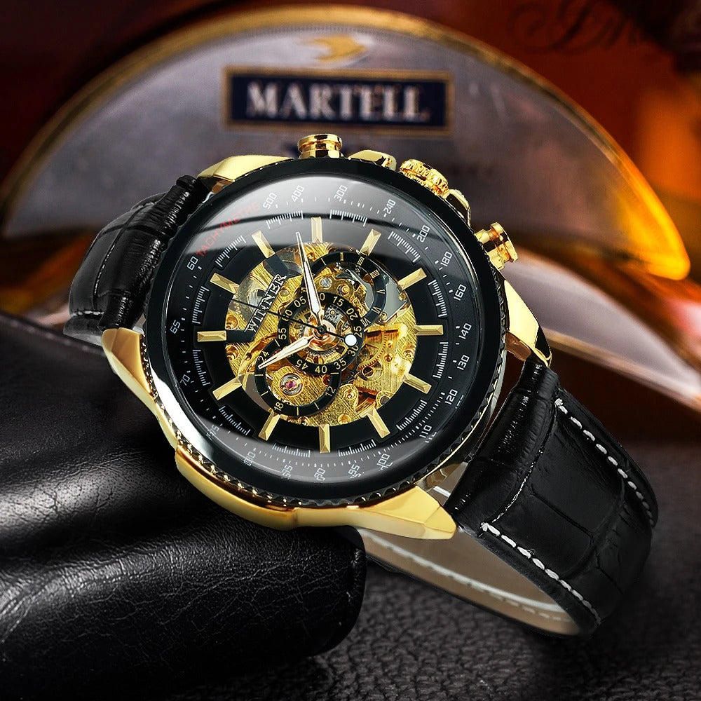 montre homme cadran noir doré