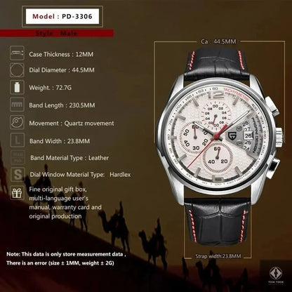 Boîtier argenté 44 mm en acier inoxydable – Pagani PD-3306 - Caractéristiques