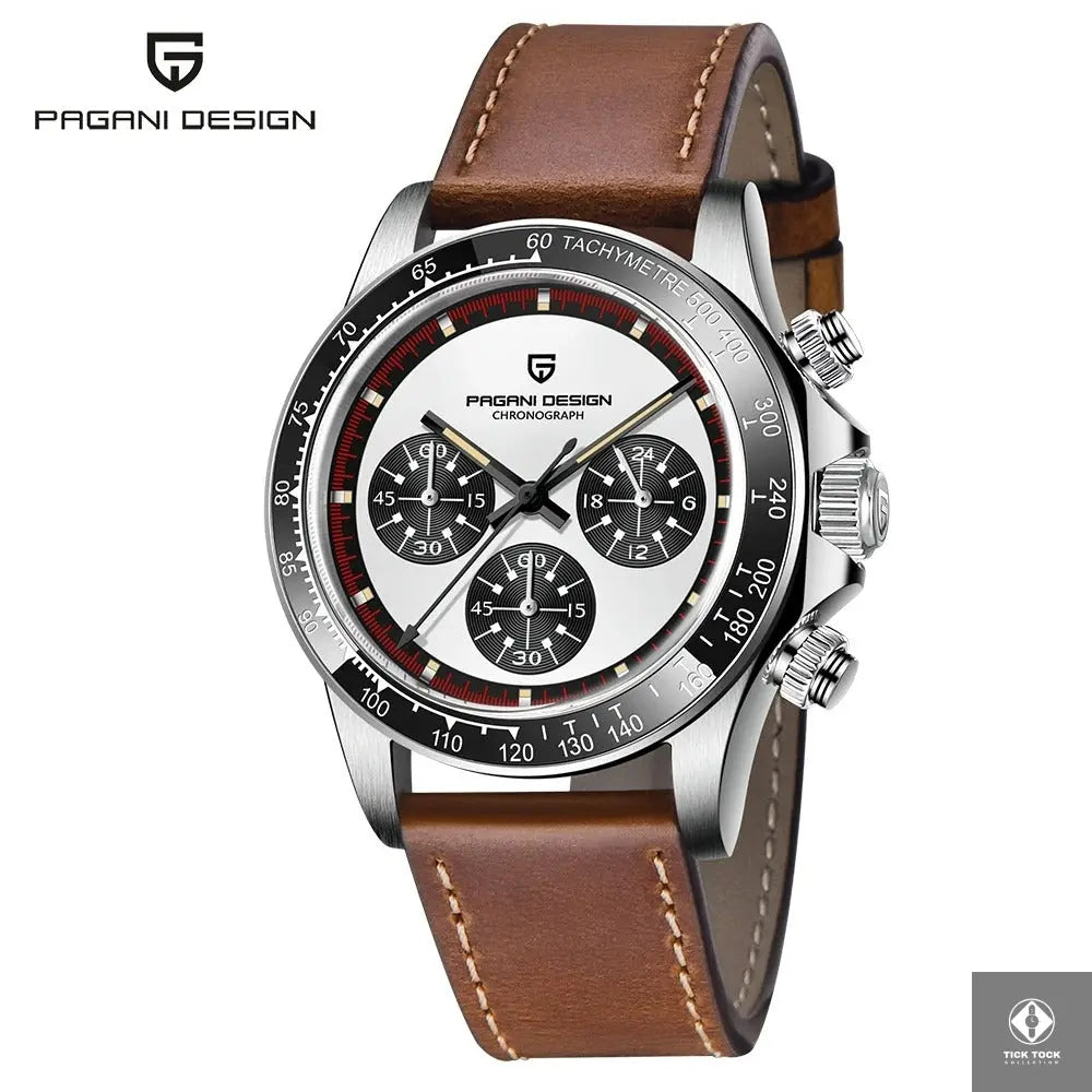 Cadran blanc, noir, rouge avec lunette noire – Pagani PD-1676 homme - Vue de face