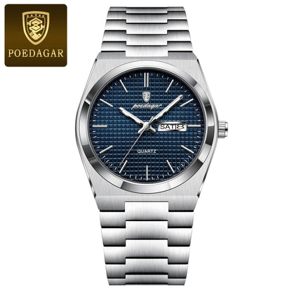 Montre homme Poedagar 821 cadran bleu boîtier acier 42 mm