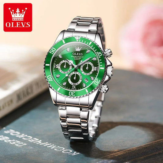 Montre femme OLEVS 5632 - Fashion & casual - Acier Argenté Cadran vert TickTock Collection