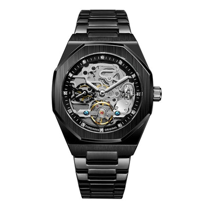 Montre FORSINING HF8202 – cadran argenté et bracelet noir vue de face