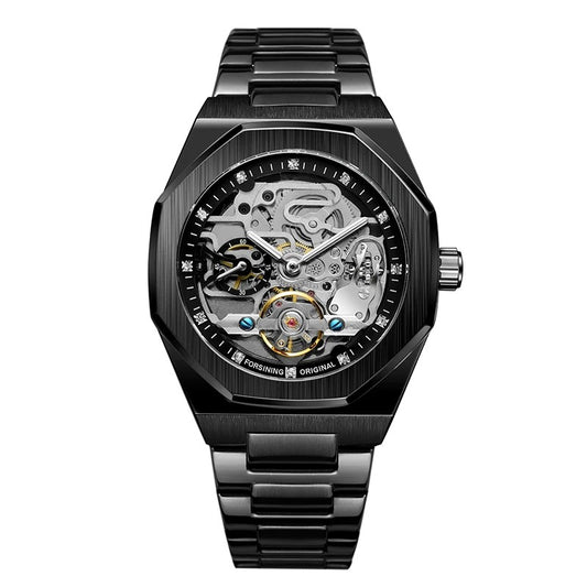 Montre FORSINING HF8202 – cadran argenté et bracelet noir vue de face