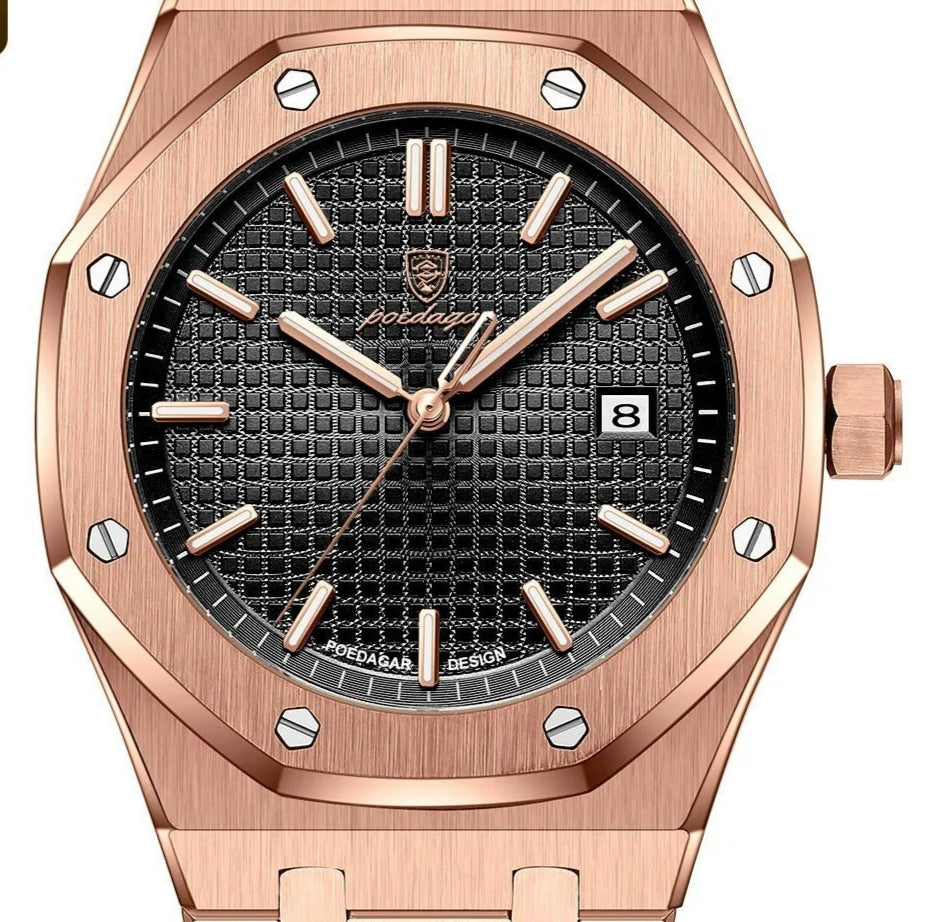 Bracelet acier rose doré de la montre POEDAGAR 924 avec fermeture bouton poussoir