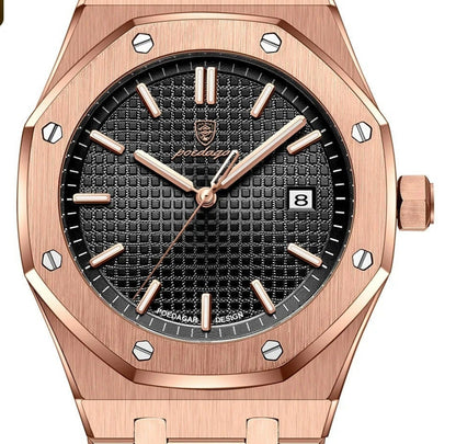 Bracelet acier rose doré de la montre POEDAGAR 924 avec fermeture bouton poussoir