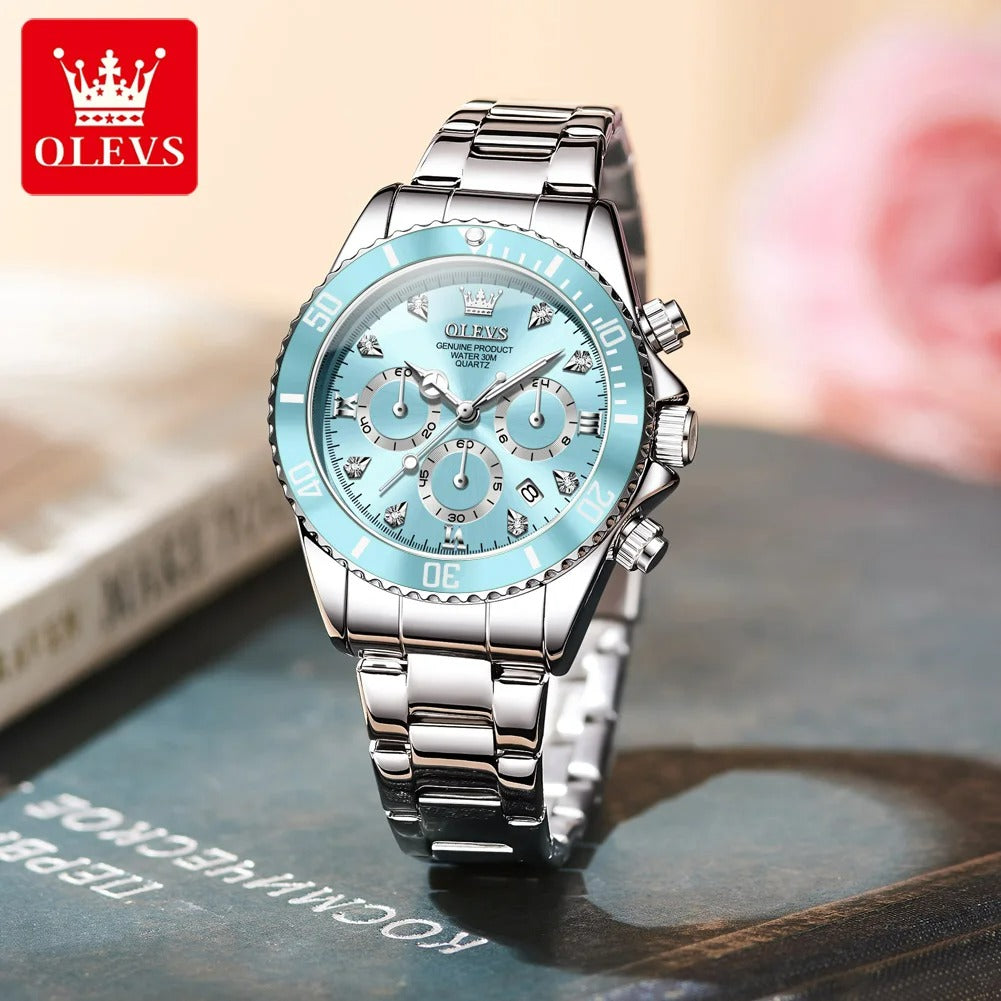 Montre femme OLEVS 5632 – cadran bleu élégant sans chiffres