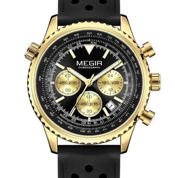 Montre Homme MEGIR MN2236GBK-7 - Mode & Sport chronographe Doré Noir Vue du cadran