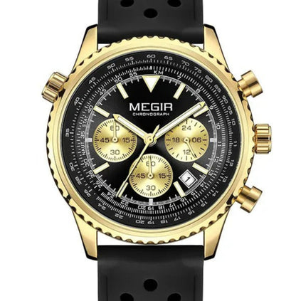 Montre Homme MEGIR MN2236GBK-7 - Mode & Sport chronographe Doré Noir Vue du cadran