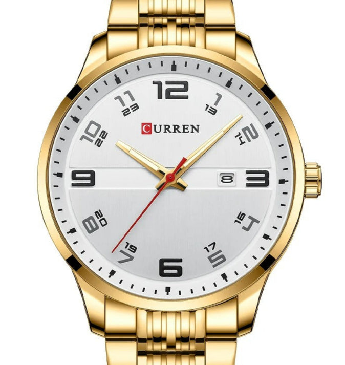 Montre homme Quartz Curren 8411 - Zoom - Acier doré & Cadran blanc