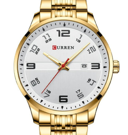 Montre homme Quartz Curren 8411 - Zoom - Acier doré & Cadran blanc