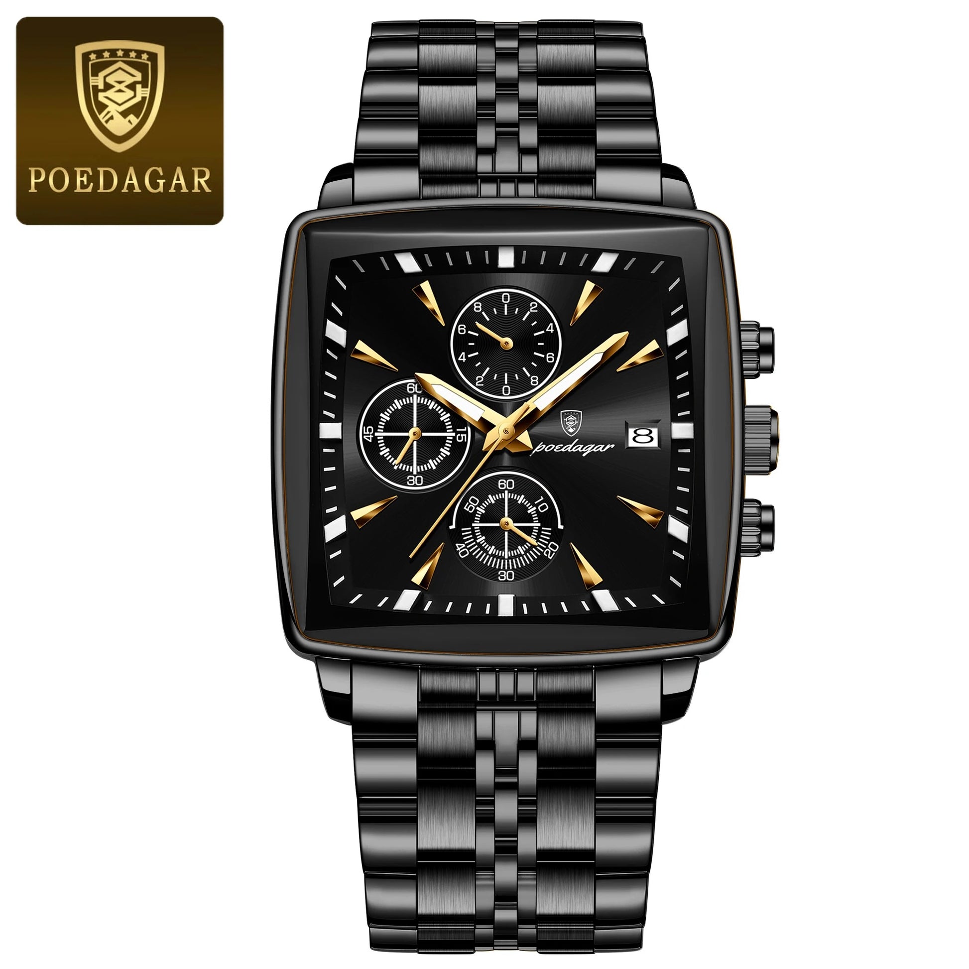 Montre Homme Poedagar 866 Quartz Chronographe Noir - Vue de face