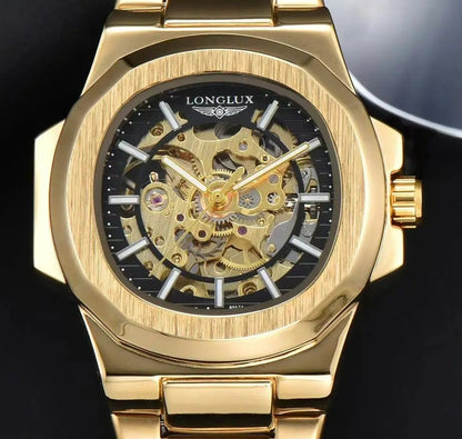 Montre homme LONGLUX 8057G skeleton cadran noir – vue de face zoomé