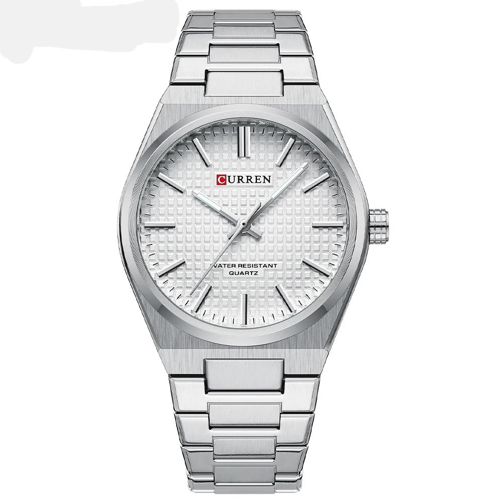 Montre Curren 8439 – cadran blanc et bracelet argenté vue de face