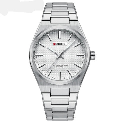 Montre Curren 8439 – cadran blanc et bracelet argenté vue de face