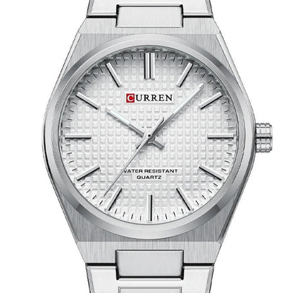 Montre Curren 8439 – cadran blanc et bracelet argenté vue du cadran