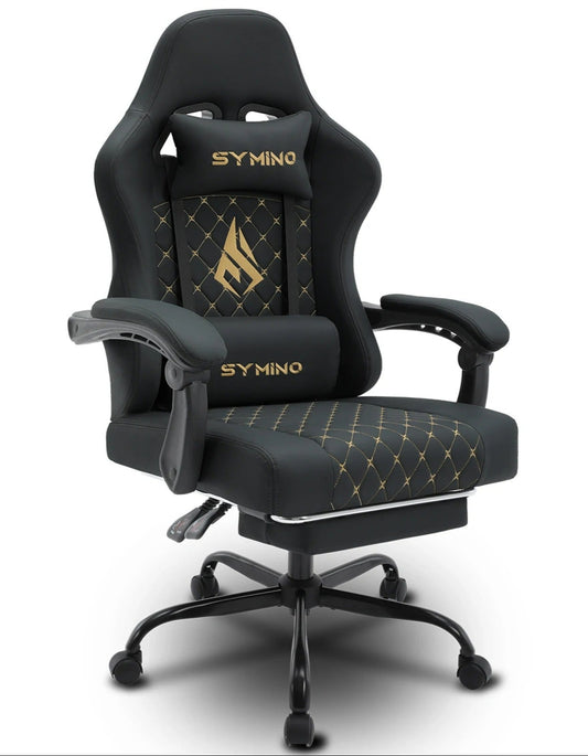 Chaise gaming Symino vue de face – revêtement noir PU-Leder, design ergonomique