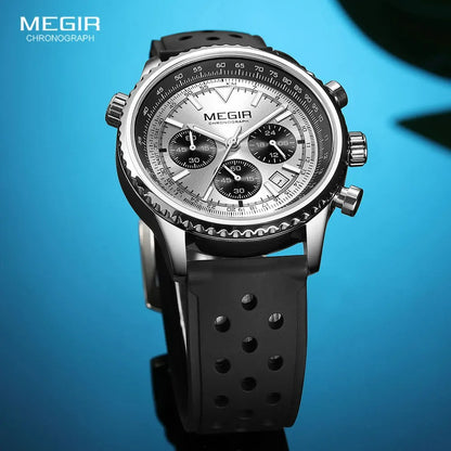 Montre MEGIR MN2236GBK-7 – profil du boîtier et bracelet noir