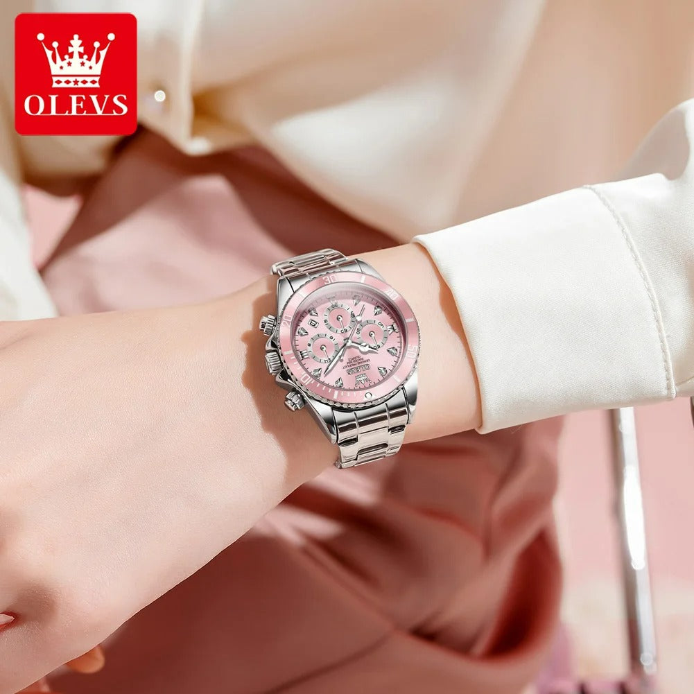 Montre femme OLEVS 5632 – cadran rose élégant sans chiffres