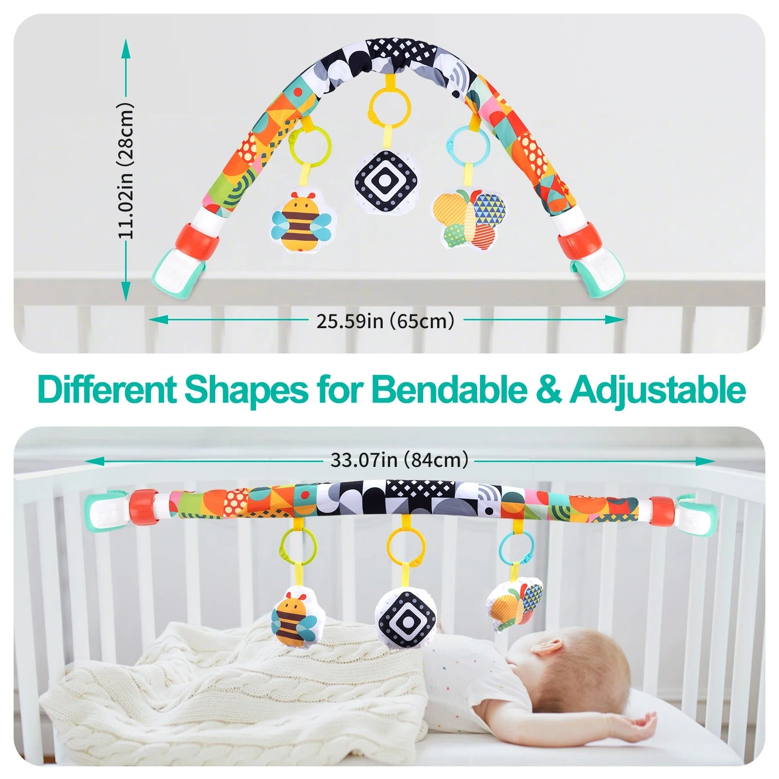 Arc de poussette pour bébé - Jouet en tissu doux avec jouets détachables développement sensoriel