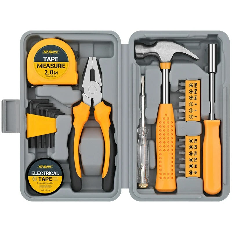 Kit d’outils ménager Hi-Spec T10687Y - Noir & jaune Outillage avec boîte de rangement