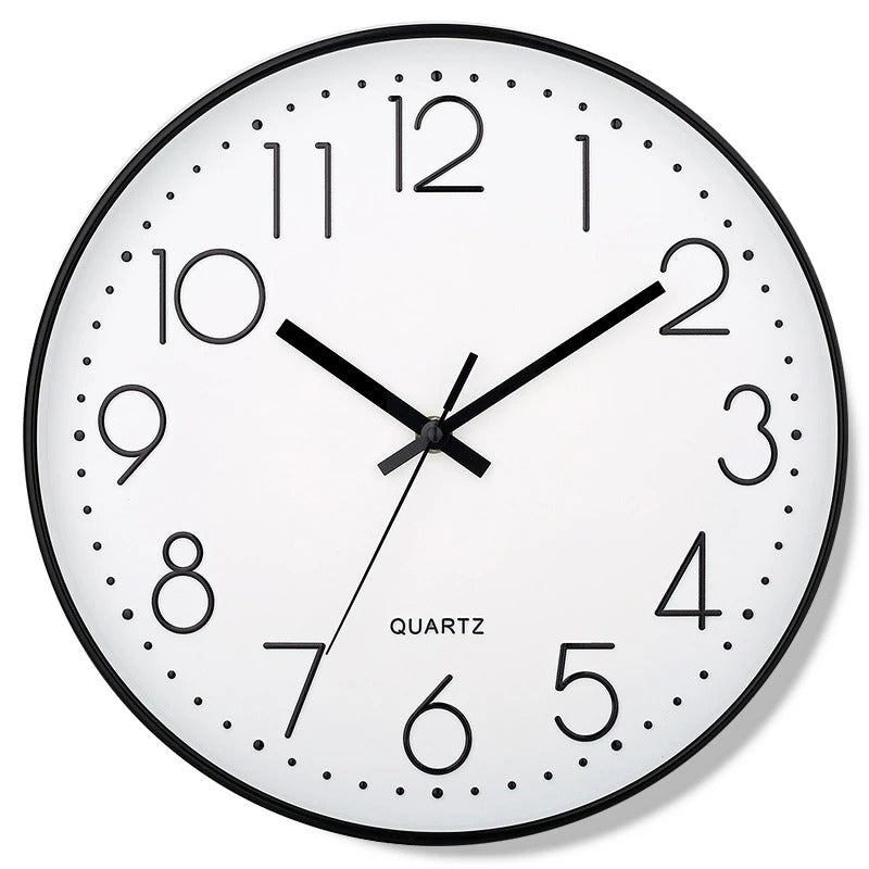Horloge murale silencieuse G1233C - Vue gros plan Blanc avec aiguilles noir 20 cm