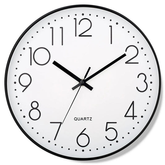 Horloge murale silencieuse G1233C - Vue gros plan Blanc avec aiguilles noir 20 cm