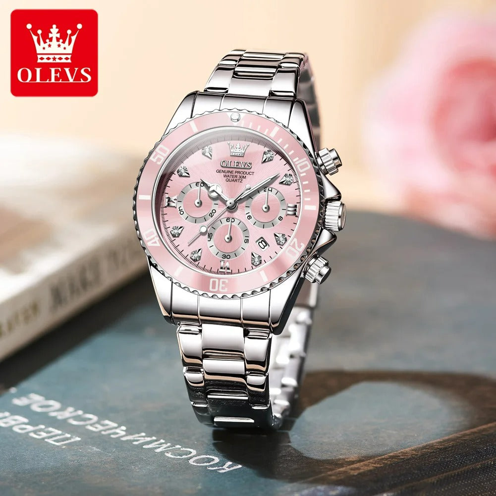 Montre femme OLEVS 5632 – cadran rose élégant sans chiffres