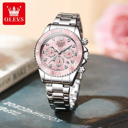 Montre femme OLEVS 5632 – cadran rose élégant sans chiffres