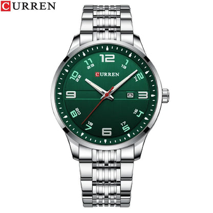 Montre Curren 8411 vue de face – cadran vert avec chiffres arabes