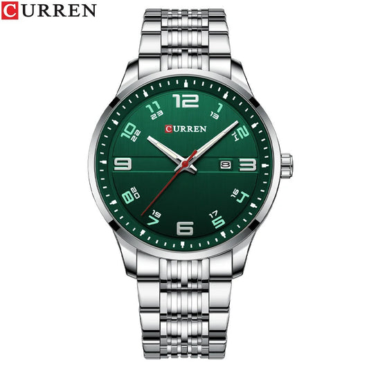 Montre Curren 8411 vue de face – cadran vert avec chiffres arabes