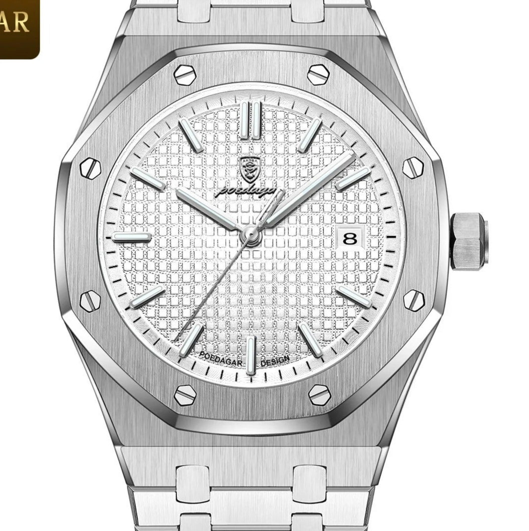 Montre homme POEDAGAR 924 - Style fashion & casual - Acier argenté & Cadran blanc TickTock Collection